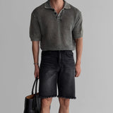 Streetwear Fashion Knit Mesh Polo Shirts For Men Summer Short Sleeve Button Hollow Out Mesh Tops Mens Stylish Short Sleeve Polos