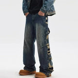 Spring Men's Ripped Wide-leg Distressed Jeans New Hip Hop Skateboard Denim Pants Y2K Vintage Streetwear Jean Trousers