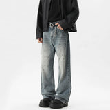 Summer Men's Denim Pants fleck Washed Male Jeans Straight Casual Menwear Loose Wide Leg Trousers 2025 New Fashion