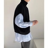 Turtleneck Sweater Vest Men Warm Fashion Winter Casual Knitted Pullover Men Korean Loose Short Sweater Vest Mens Jumper Clothes