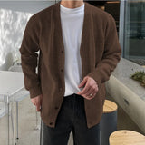 Fashionable V-Neck Knitwear Men's Loose Fit Solid Color Autumn New Style Casual Versatile Open Cardigan Sweater Jacket