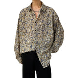 Spring Summer New Cashew Flower Print Shirt Korean style Loose Casual Long-sleeved Tee Tops All-Match Blouse Men