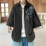 Men's Oversized Shirts Bamboo Print Mens Blouse White Fashion 5XL Oversize Shirt Casual Wear Summer for Men New Clothing