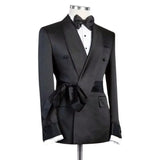 Double Breasted Suit Jacket for Men Wedding Shawl Lapel Slim Fit Groom Blazer with Belt 1 Pc Fashion Coat