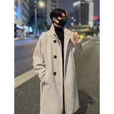 New 2025 Autumn Winter Men Imitation Wool Overcoat Stand Collar Mid Long Single Breasted Windproof Warm Coat Fashion Outerwear