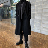 Mens Double-Breasted Mid-Length Coat Autumn Winter Genderless Korean Style Fashion Commuter Thickened Elegant Retro Coat Unisex