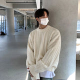 Winter Korean Fashion Jacquard Men Sweater Luxury Trendy O Neck Knitted Solid Color Pullover Leisure Long Sleeve Basic Knitwear