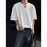Summer Short Sleeved T-shirt Men Fashion Casual V-neck T Shirt Men Streetwear Korean Loose Pleated T Shirt Mens Top Plus Size