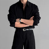 New Men Luxury Korean Style Shirts Casual Long Sleeve Drapped Solid Color Button-down Cardigan Fashion Business Leisure Blouse