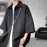 White/Black Men Shirt Texture Lapel Short Sleeve Korean Casual Shirts High Quality Streetwear Summer Leisure Men Clothing