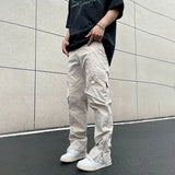 Retro American High Street Solid Loose Overalls Straight Casual Pants Fashion Trend Couples Straight Casual Functional Trousers