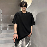 Korean Style Men's T-shirts Short Sleeved O-neck Handmade Diamonds Decoration Tees Loose Shoulder Pads Male Tops