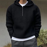 Winter Clothing Men's Luxury Knitted Zipper Hooded Pullovers Sweater Casual Streetwear Striped Solid Color Long Sleeve Hoodie