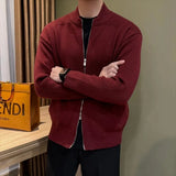 Japanese Stand Collar Men Cardigan Jacket Light Luxury Trendy Knitted Zip-up Long Sleeve Sweater Coat Premium Quality Knitwear