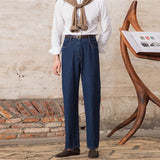 Luxury Naples Slim High Waist Denim Pants Fashion Navy American Retro Premium Elegant Jeans Men's Leisure Commuting Trousers