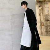 Dark Style New Men's Shirts Stand Collar Long Sleeve Split Vintage Male Tops Contrast Color Solid Color Spring