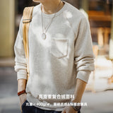 Vintage Heavyweight Round Neck Fleece-lined Hoodie Casual Sporty Thickened Warm Top for Men's Fall and Winter Sweatshirt