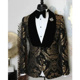Floral Male Blazer for Men Suit Slim Fit Shawl Lapel Velvet Smoking Jacket 1 Piece Jacquard Fashion Coat