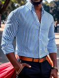 Streetwear Vintage Striped Shirt For Mens Long Sleeve Button-up Turn-down Collar Shirts Men Clothes Spring Casual Cardigan Tops
