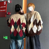 Autumn and winter men and women street personalized design spliced round neck sweater for couples loose retro knitted casual top