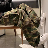 Trendy Vintage Camouflage Cargo Pants Men's Loose-fit Straight-leg High Street Hip Hop Ins Hong Kong Style Wide-leg Trousers