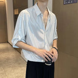 Thin Shiny Shirt Men Summer New Niche Design Five-quarter Sleeve Lapel Button High-Quality Loose Casual Drape Men Shirt