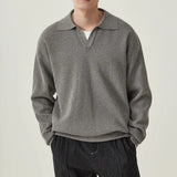Designed Winter Small V-neck Pullover Knitted Sweater Men Retro Polo Collar Loose High-end Simple Solid Color Vintage Sweater