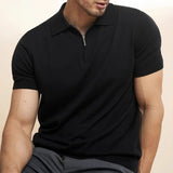 New Men Fashion Tops Light Luxury Style Zipper Knitted Polo Shirt Casual Fitness Solid Color Short Sleeve Breathable Tees M-3XL