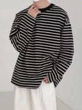 Striped T-shirts Men Long Sleeve Baggy Korean Style Srteetwear Fashion All-match Contrast Color Temperament Tops Daily Leisure