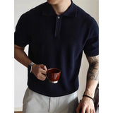 New Men's Clothing Light Luxury Business Polo Shirt Casual Slim-fit Knitted Solid Color Short Sleeve T-shirt High Quality Tops