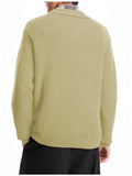 New American Retro Men Polo Sweater Luxury Trendy Jacquarded V Neck Knit Solid Color Pullover Leisure Loose Long Sleeve Knitwear