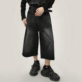 Summer Men Capri Short Jeans Male Fashion Retro Blue Denim Mid Pants Korean Casual Baggy Straight Wide Leg Calf Length Pants