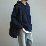 Y2K Mens Hollow Solid Color Knitted Breathable Hooded Sweater Autumn Student Campus Trend Japanese Outerwear Men's Clothing