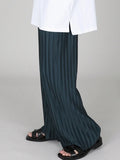Men Clothing Spring Autumn Ice Silk Pleated Wide Leg Pants Elastic Waist Causal Loose Straight Trousers For Male