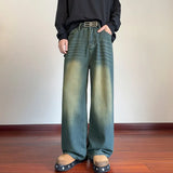 Straight Jeans Men's Women's Chic Pocket Retro Fashion Pants High Street Loose Casual Wide Leg Denim Pants New trend-design