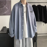 Korean Fashion Black Long Sleeve Shirts Spring Mens Harajuku Black Oversized Shirt Button Up Shirts Blouses Unisex Y2K