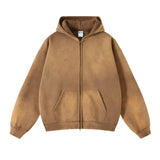 Men's Zip Up Hoodies Tie Dye Washed Double Oversize Cardigan Sweatshirt Loose Plus Plush Gradient Man Hooded Pullovers Winter