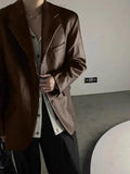 American Leather Jacket Retro Outfit Handsome High-end Men's Niche Shoulder Pad Suit Black PU Leather Jacket Chic Streetwear