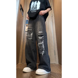 Beggar jeans men Vintage Streetwear Ripped Hole Jeans Men Women Harajuku Aesthetic Wide Leg Denim Trousers Unisex Straight Pants