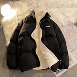 American winter street trend men and women personalized letter print simple thick jacket for couples loose retro casual top y2k