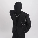 Korean Starry Sky Suit Jacket Men Niche Pearl Hanging Chain Desige Trendy Solid Color Stage Wear High-end Feeling Blazer Coat