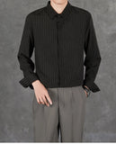 New Naples Business Men Shirts Light Luxury Textured Lapel Striped Long Sleeve Cardigan Leisure Premium Commuter Blouse S-4XL
