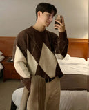 Knitted Sweaters Men Autumn Geometric Stylish Warm Leisure Korean Style Streetwear Temperament Classic Advanced Aesthetic