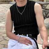 Men Tank Tops Solid Color Knitted O-neck Sleeveless Streetwear Male Vests Summer Fashion Casual Men Clothing S-5XL