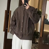 American New Twist Pattern Solid Cardigan Sweater Men's Autumn Winter Elegant Knitwear High-end Oversized Casual Sweater Jacket