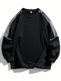 New Men Autumn Casual Fashion Teenager Pullover Top Color Contrast Round Neck Hoodies Male Long Sleeved Loose Sweatshirts Tops