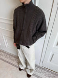 New Japanese Retro Men Cardigan Jacket Winter Light Luxury Trendy Turtleneck Knit Zip-up Long Sleeve Sweater Coat Premium Outfit