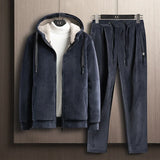 Men Set Sports Suit Fleece Thickened Sportswear Hooded Sweat shirt+Pant 2-piece Sets Casual Men Tracksuit Winter male Tracksuit