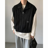 Autumn Short Sweater Vest Men Fashion Casual Lapel Knit Pullover Men Korean Loose Zipper Sleeveless Sweater Mens Jumper Clothes