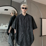 Harajuku Blouses Men Bamboo Leaf Print Shirt Streetwear Button Up Short Sleeve Shirts Chinese Style Tops Unisex Cool Summer